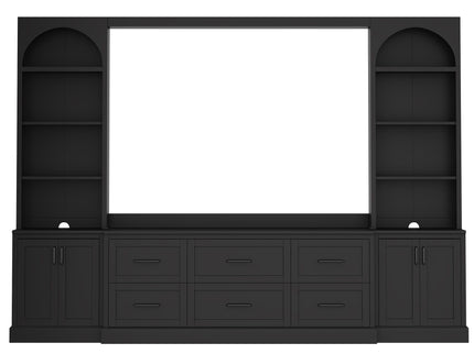 Arched Entertainment Center Wall Unit With 6 Drawers, Large TV Stand With Bookshelves