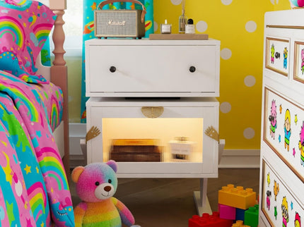 Robot LED Nightstand With 360° Rotating Drawer