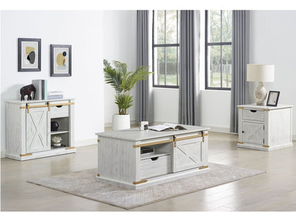 End Table With Storage Drawer And Shelves - Antique White / Gold