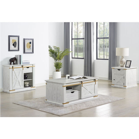 Console Table With Storage Drawer And Open Shelves - Antique White / Gold