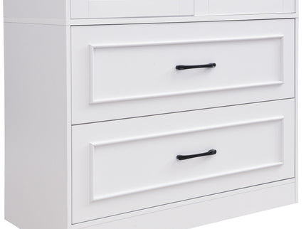 Arched Top Storage Cabinet With Fixed 2 Tier Shelves, 2 Large Drawers