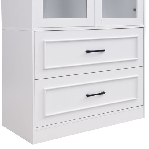 Arched Top Storage Cabinet With Fixed 2 Tier Shelves, 2 Large Drawers