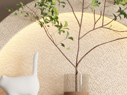Adjustable 3 Color LED Sandstone Double Disc Wall Art With Simulated Greenery, Vase & Rabbit Statue - Light Coffee