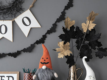 Sitting Gnome With Knit Hat, For Halloween Decor - Black / Orange / White