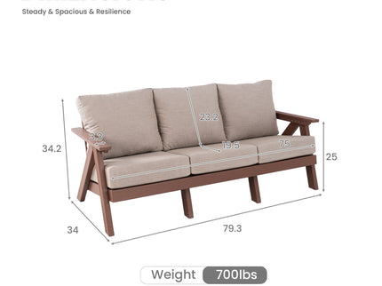 Outdoor Patio 3 Seat Sofa With Sunbrella Cushions - Brown