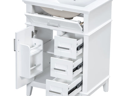 Modern Bathroom Vanity With Sink, Flip Drawer & 3 Drawers, Soft Close Hinges, Adjustable Shelf