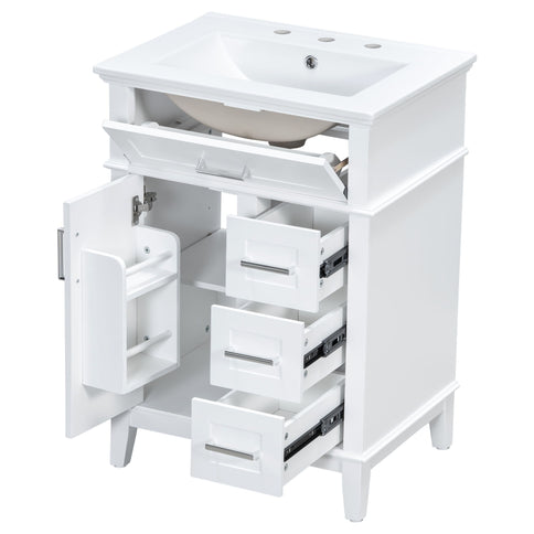 Modern Bathroom Vanity With Sink, Flip Drawer & 3 Drawers, Soft Close Hinges, Adjustable Shelf