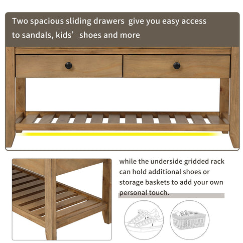 Multipurpose Entryway Shoe Rack With Cushioned Seat And Drawers