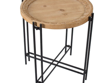 Round Side Table With Wood Top, End Table For Living Room Bedroom - Black Brown