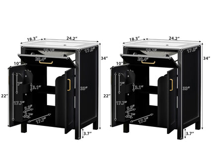 Modern Bathroom Vanity With Ceramic Sink, Soft-Close Doors, Flip Drawer, U-Shaped Shelves, Elegant Storage Solution