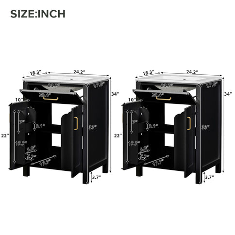 Modern Bathroom Vanity With Ceramic Sink, Soft-Close Doors, Flip Drawer, U-Shaped Shelves, Elegant Storage Solution