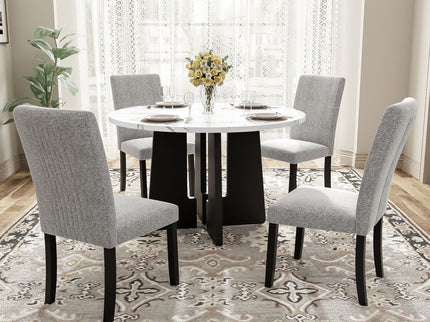 5 Piece Round Dining Table Set, Dining Table And 4 Upholstered Chairs For Dining Room, Kitchen Room, Living Room - White / Gray