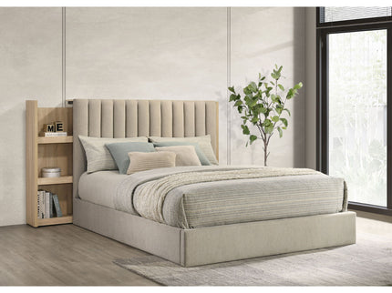 Merritt - Queen Bookcase Storage Bed With Tufted Headboard - Light Oak / Light Tan