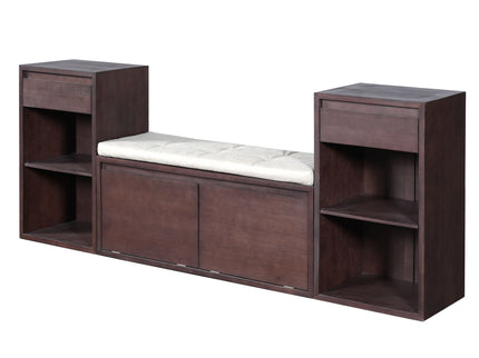 Entryway Storage Bench With Cushion, Drawers & Open Shelves