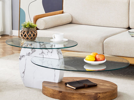 Contemporary Artistic Double Layer Coffee Table, Tempered Glass Top