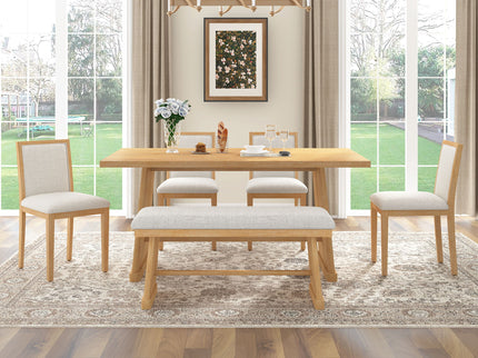 Dining Set With Rectangular Table, 4 Upholstered Chairs & 1 Padded Bench