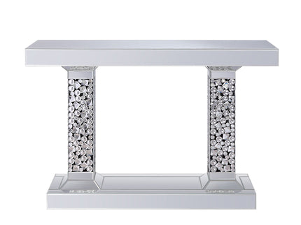 Lachina - Glam Mirrored Faux Gems Console Table - Silver