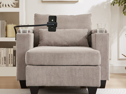 Convertible Chaise Lounge Sofa Chair With USB Ports, Cup Holders, Phone Holder And Storage