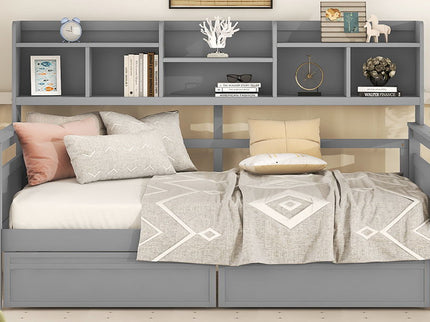 Daybed, Slat Support, With Bedside Shelves And 2 Drawers