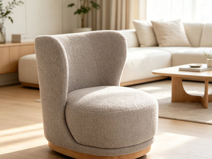 Curved Back Swivel Lounge Chair With Rotating Base For Home - Gray