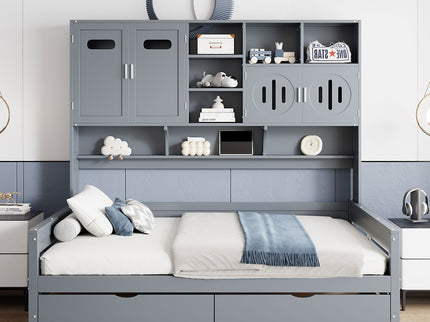 Daybed With All-In-One Cabinet And Shelf