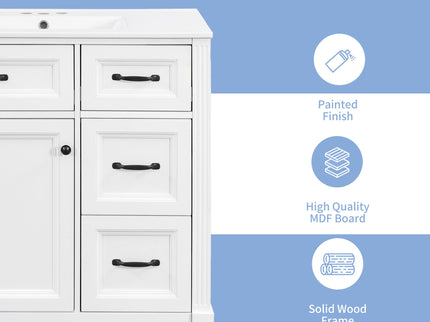 Modern Bathroom Vanity With Sink, 4 Drawers, Soft-Close Door, Adjustable Shelf