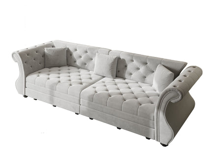 Oversized Chesterfield Pull Out Sofa Bed, Roll Arm Couch With Flower Tufting For Living Room