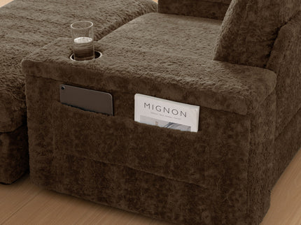 Oversized Chaise Lounge Indoor Rabbit Fur Sofa Bed With Storage Ottoman And Armrests Cup Holders With Deep Seat