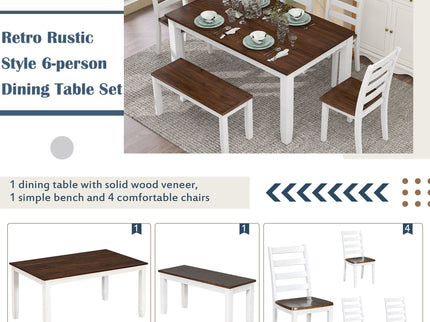 6 Piece Dining Set With 4 Upholstered Chairs & Bench - Walnut
