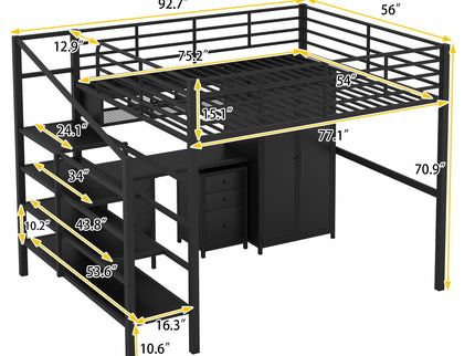 Full Size Loft Bed With Desk Set And Wardrobe - Black
