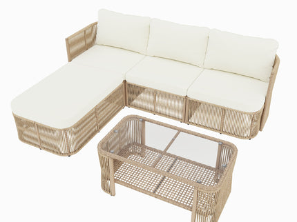 Outdoor Modular Conversation Sofa With Cushions And Coffee Table - Beige