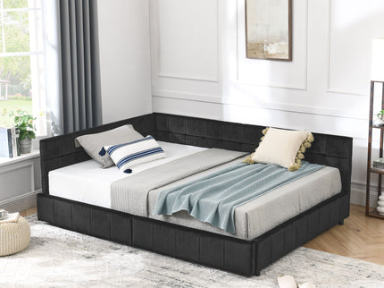 Storage Elegant Upholstered Tufted Bed Frame With Backrest And Armrests