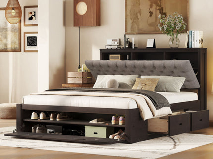 Platform Bed With Storage Headboard, Shoe Rack And 4 Drawers