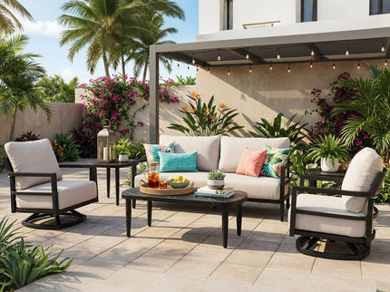 6 Piece Outdoor Conversation Set With Swivel Chairs - Ember Black