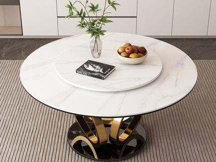 Round Dining Table With 360° Smooth Lazy Susan For Dining Room - Gold / Black / White