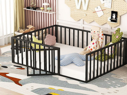 Metal Floor Bed Frame With Fence And Door