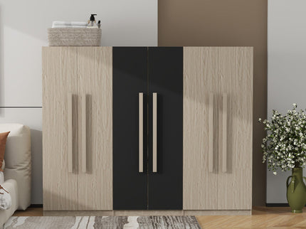 6 Doors Wardrobe Storage For Bedroom, With 2 Drawers Inside - Black / Nature