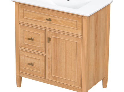 Bathroom Vanity With Sink, Flip Drawer & Adjustable Shelf - Natural