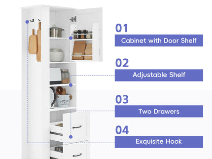 Freestanding Bathroom Storage Cabinet With Adjustable Shelves And Side Hooks Board, Rectangle Design
