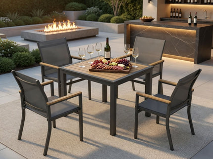 Gray Aluminum Patio Dining Set With Textilene Chairs, 5 Piece All Weather Outdoor Table And Chair Set For Patio, Porch, Garden