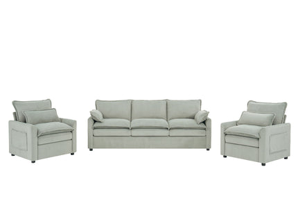 Modern Sofa Set With Double Layer Cushion And Side Storage Pockets