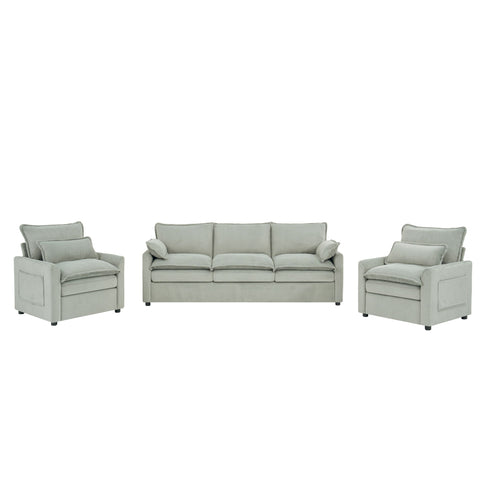 Modern Sofa Set With Double Layer Cushion And Side Storage Pockets
