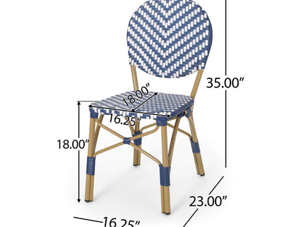 Outdoor Rattan And Aluminum French Armless Bistro Chairs Set - Navy Blue