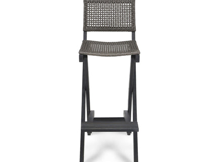 Outdoor Folding Acacia Wood Barstools With Rattan Backrest And Seat