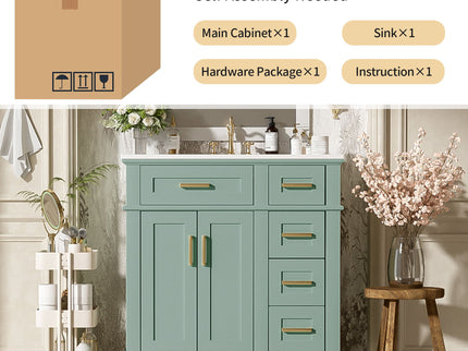Modern Bathroom Vanity With Sink, Storage Cabinet, Soft Close Doors, Deep & Standard Drawers