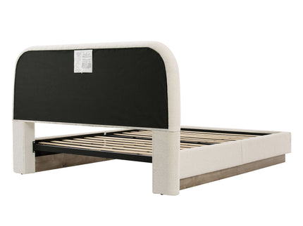 Linton - Queen Size Upholstered Platform Bed - Cream White / Light Grey / Camel Oak