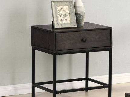 Ava - MDF End Table With Charging Ports And Metal Base - Espresso