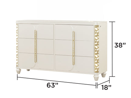 Cinderella - Dresser With LED Accents And 6 Storage Drawers (Mirror Not Included) - Beige