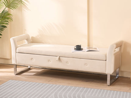 Wide Storage Soft Ottoman Bench With Armrests