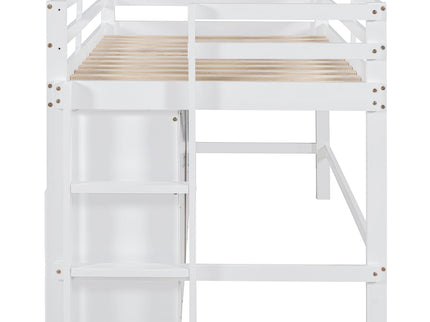 Loft Bed With 4 Drawers, Underneath Cabinet And Shelves